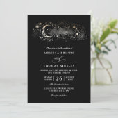 Boho Moon Stars Celestial Black QR Code Wedding 招待状 (スタンド正面)
