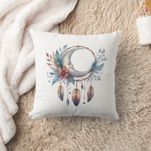 Boho Moon Throw Pillow クッション (ブランケット)