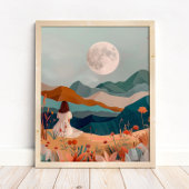 Boho Moonlit Desert Landscape Wall Art Print ポスター