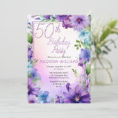 Boho Morning Glories Floral 50th Birthday Party 招待状 (スタンド正面)