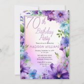 Boho Morning Glories Floral 70th Birthday Party 招待状 (正面)