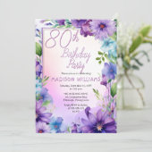 Boho Morning Glories Floral 80th Birthday Party 招待状 (スタンド正面)