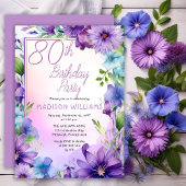 Boho Morning Glories Floral 80th Birthday Party 招待状