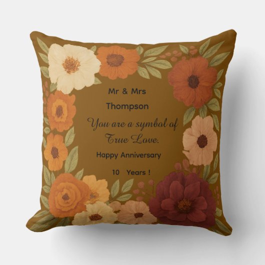 Boho Mr & Mrs Floral Throw Pillow Gift クッション (正面)
