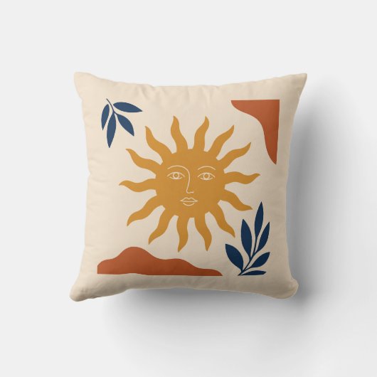 Boho Mystical Celestial Sun Face Cushion クッション (裏面)