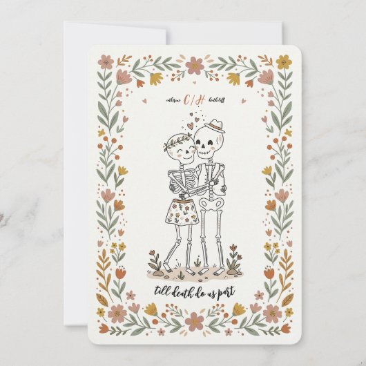 Boho Naive Art Style Skeleton Wedding 招待状 (裏面)