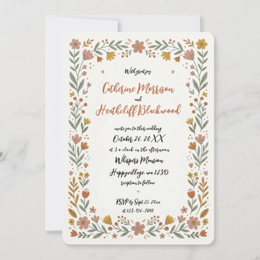 Boho Naive Art Style Skeleton Wedding 招待状 (正面)