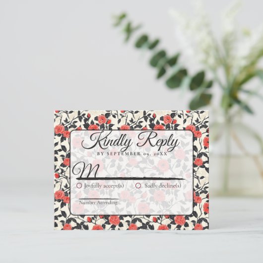 Boho Nature Rose Flower Spring Wedding Rsvp Card (スタンド正面)