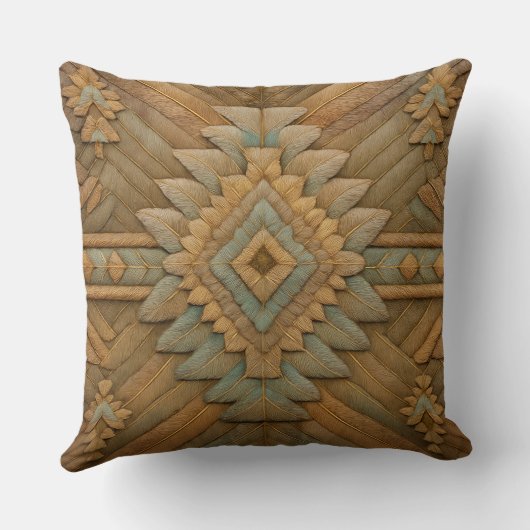 Boho Navajo Feather Pattern Throw Pillow クッション (裏面)