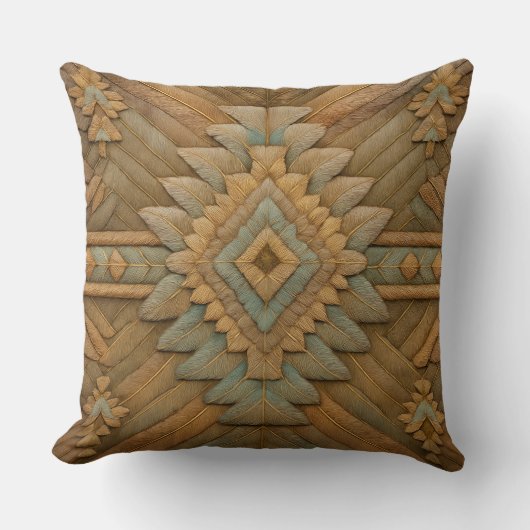 Boho Navajo Feather Pattern Throw Pillow クッション (正面)