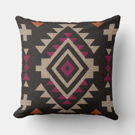 Boho Navajo Tribal Throw Pillow クッション (正面)