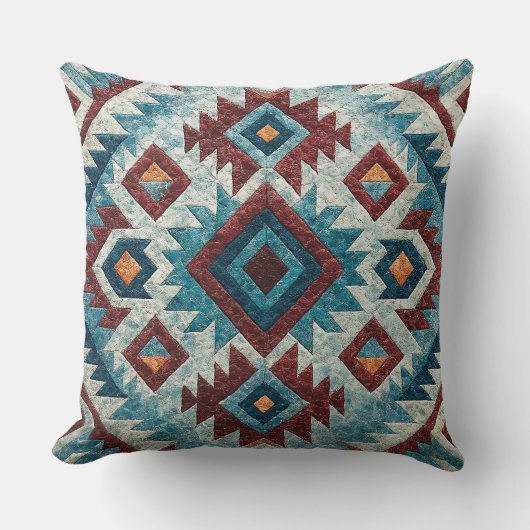 Boho Navajo Tribal Throw Pillow クッション (正面)