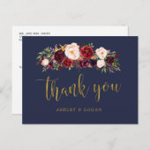 Boho Navyと金ゴールドフローラ結婚の皆様 ポストカード (正面/裏面)