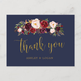 Boho Navyと金ゴールドフローラ結婚の皆様 ポストカード