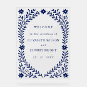 Boho Navyフローラ結婚の歓迎サイン アクリルサイン (正面)