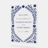 Boho Navyフローラ結婚の歓迎サイン アクリルサイン (傾斜)