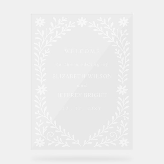 Boho Navyフローラ結婚の歓迎サイン アクリルサイン (正面)