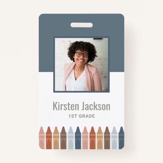 Boho Navy先生名タグフォトIDバッジ バッジ (正面)