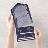 Boho navy青い写真フローラ素朴なアー結婚チズ オールインワン招待状 (貼ってはがせる)