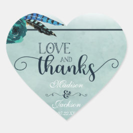 Boho Navy Blue & Aquaの愛結婚と好意感謝していLove & Favor ハートシール