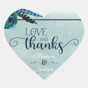 Boho Navy Blue & Aquaの愛結婚と好意感謝していLove & Favor ハートシール
