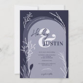 Boho navy blue photo namesスクリプトarch結婚's 招待状 (正面)