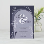 Boho navy blue photo namesスクリプトarch結婚's 招待状 (スタンド正面)