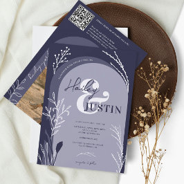 Boho navy blue photo namesスクリプトarch結婚's 招待状