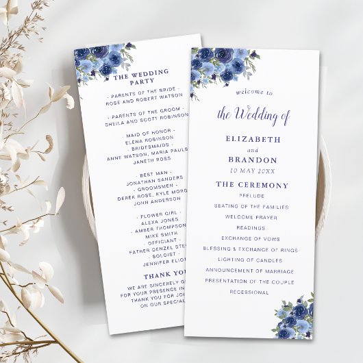 Boho Navy Flowers – Countryside Wedding プログラム