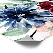 Boho Navy Pink Floral Love in Bloom Bridal Shower ポスター (角)