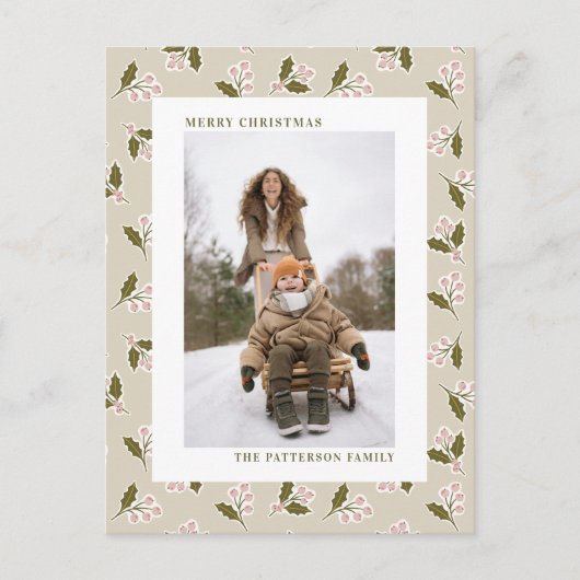 Boho Neutalsクリスマスベリー写真クリスマス シーズンポストカード (正面)