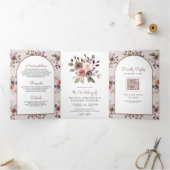 Boho Neutral自然 TaupeフローラQRコード結婚s 三つ折り招待状 (内部)