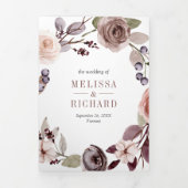 Boho Neutral自然 TaupeフローラQRコード結婚s 三つ折り招待状 (カバー)