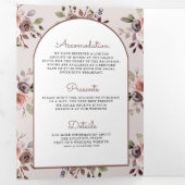 Boho Neutral自然 TaupeフローラQRコード結婚s 三つ折り招待状 (内部最初)