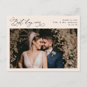 Boho Neutral赤面シンプル結婚の写真ありがとう ポストカード