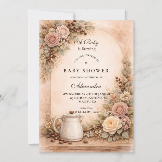 Boho Neutral A Baby Is Brewing Shower 招待状 (正面)