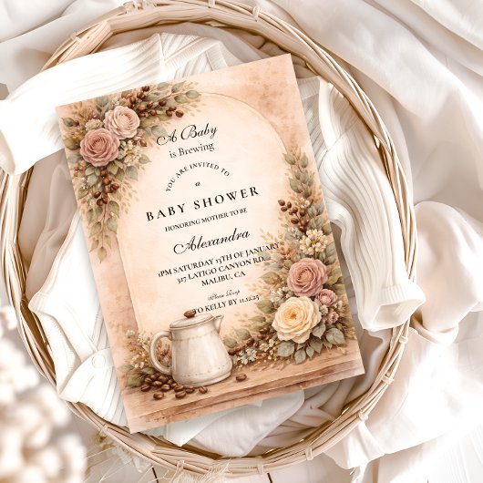 Boho Neutral A Baby Is Brewing Shower 招待状