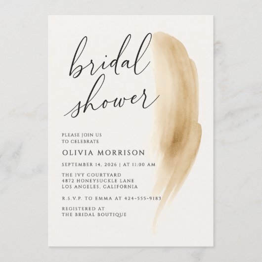 Boho Neutral Beige Watercolor Bridal Shower 招待状 (正面)