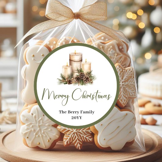 Boho Neutral Christmas Custom Family Name Sticker ラウンドシール