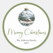 Boho Neutral Christmas Scene Elegant Holiday Label ラウンドシール (正面)