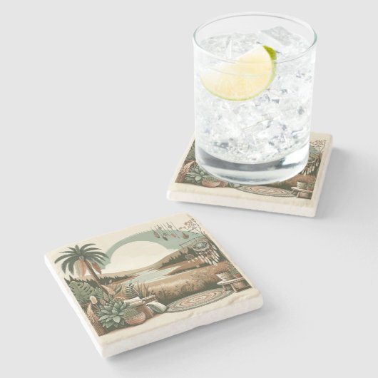 Boho Neutral Desert Sunset Luxury Stone Coaster ストーンコースター (横)