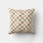 Boho Neutral Earthy Checker Checkerboard Checkered クッション (裏面)