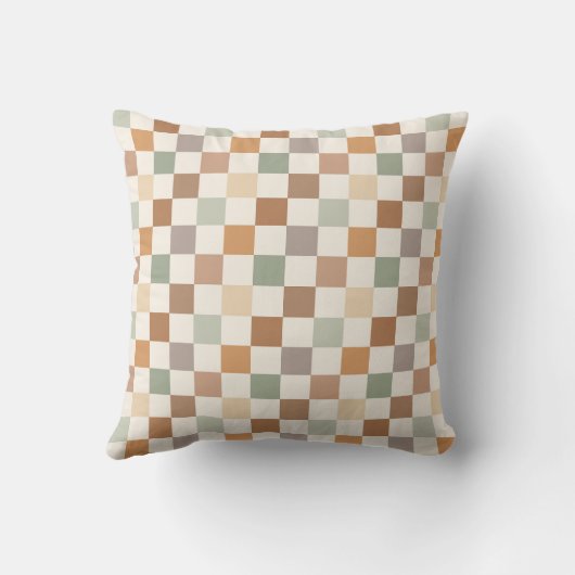 Boho Neutral Earthy Checker Checkerboard Checkered クッション (裏面)