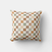 Boho Neutral Earthy Checker Checkerboard Checkered クッション (正面)