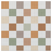 Boho Neutral Earthy Checker Checkerboard Checkered ファブリック (クローズアップ)