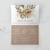 Boho Neutral Earthy Floral Taupe QR Code Wedding 招待状 (内部)
