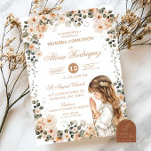 Boho Neutral Floral First Holy Communion Invitatio 招待状