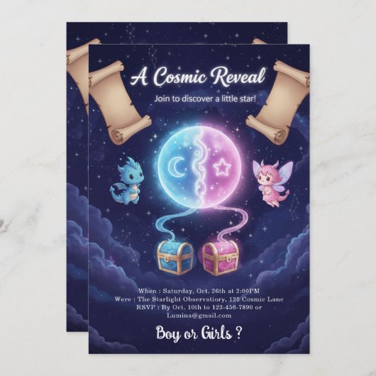 Boho Neutral Gender Reveal Invitation 招待状 (正面/裏面)