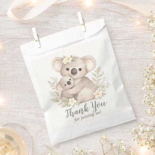 Boho Neutral Koala Baby Shower フェイバーバッグ (クリップ留めされた状態)