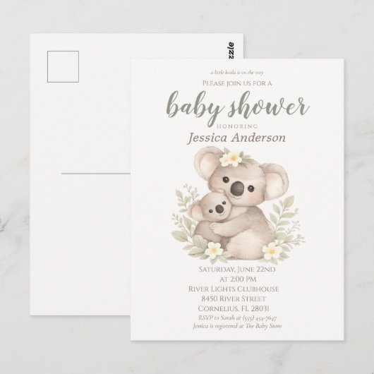 Boho Neutral Koala Baby Shower ポストカード (正面/裏面)
